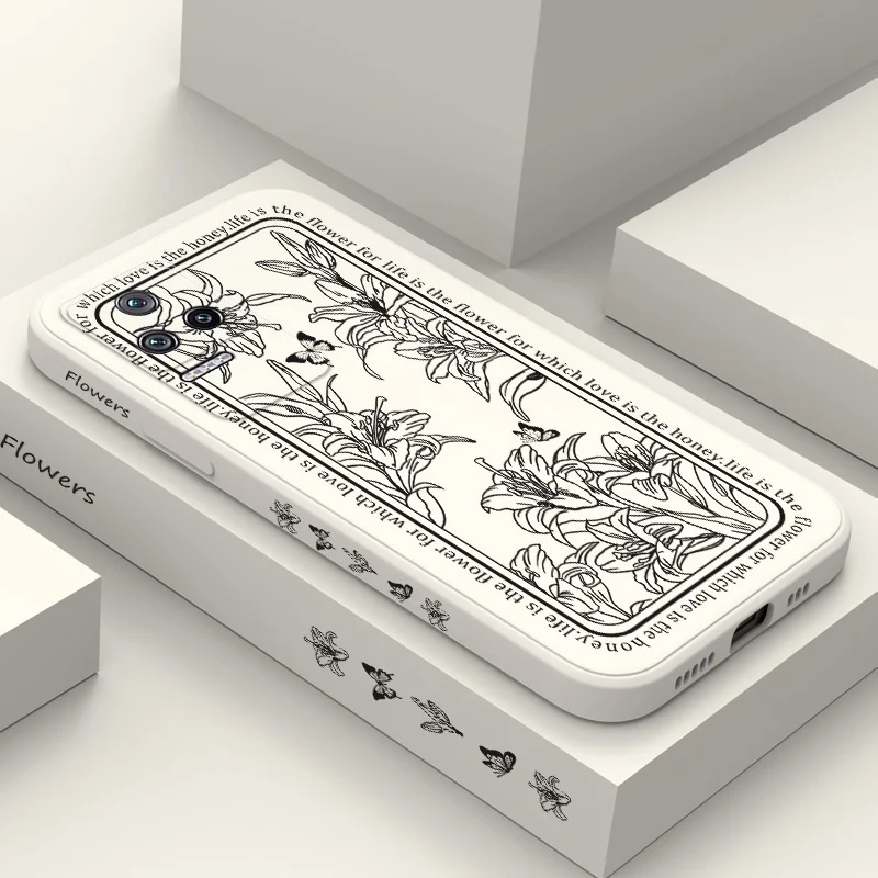 

Line Lily Phone Case For Xiaomi Poco M5S F4 X4 M4 F3 X3 M3 F2 X2 Pro 4G 5G GT Liquid Silica Cover
