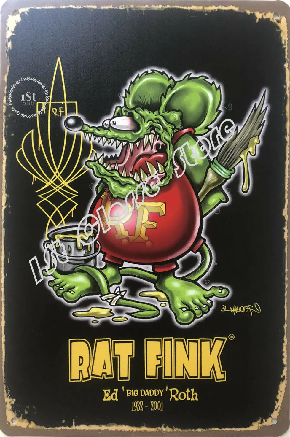 

Rat Fink Hot Rods Tin Sign Anime Rustic Vintage Metal Tin Signs Rustic Pin Up Poster Plaque Pub Wall Decor