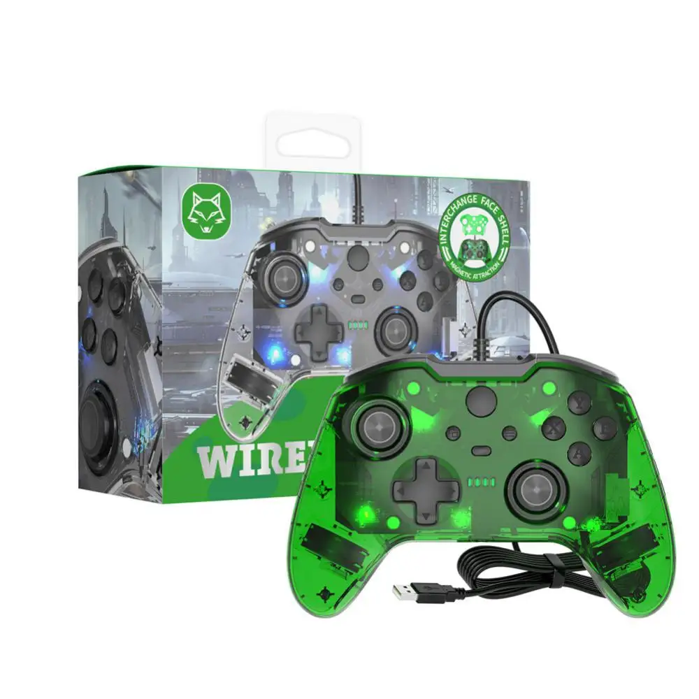 

DC5V Wired PC Gaming Controller Transparent Lighting Gamepad Dual Vibration Game Console BOX ONE X Games Gamepads LED Light