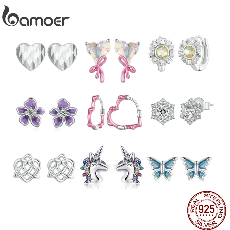 Серьги Bamoer из стерлингового серебра 925 пробы с цветами и бабочками в форме сердца