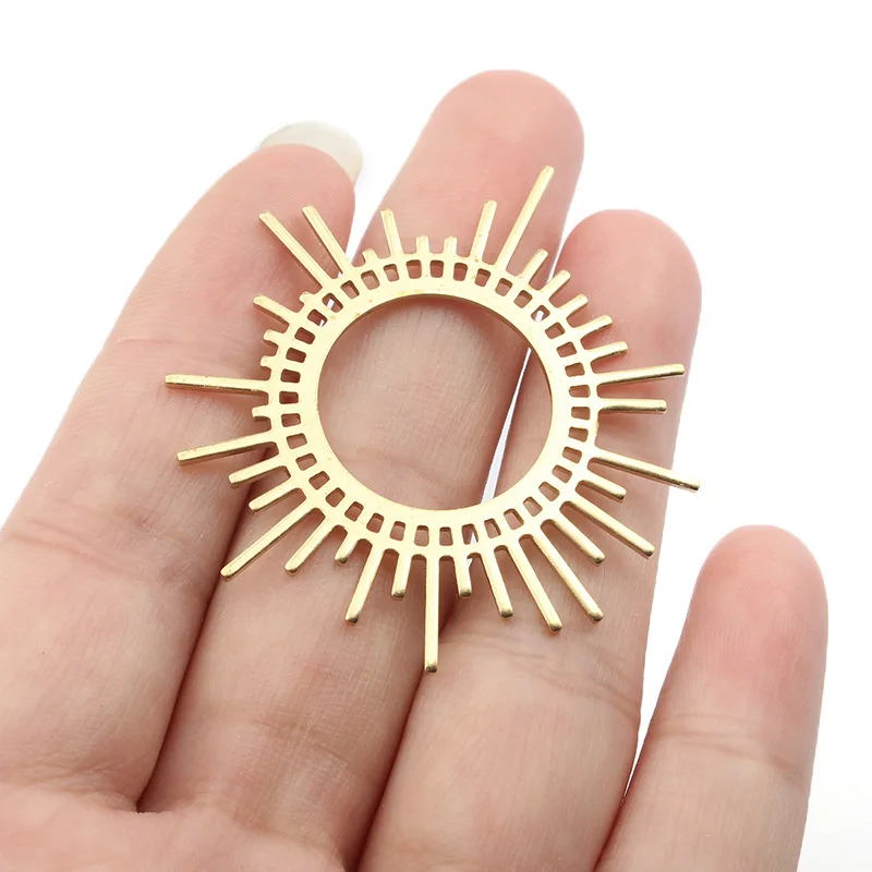 

5pcs/lot Raw Brass Sun Burst Charms Hollow Sun Flower Pendant For DIY Boho Earrings Necklace Jewelry Making Handmade Supplies