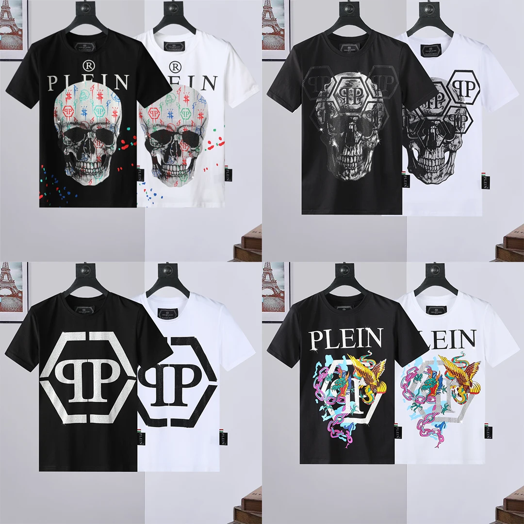 

New PHILIPP Men 3D T-Shirt PP Skull Pattern Crew Neck Short Sleeve QP Plein Top Hip Hop Street Sportswear Male T-Shirt Clothing