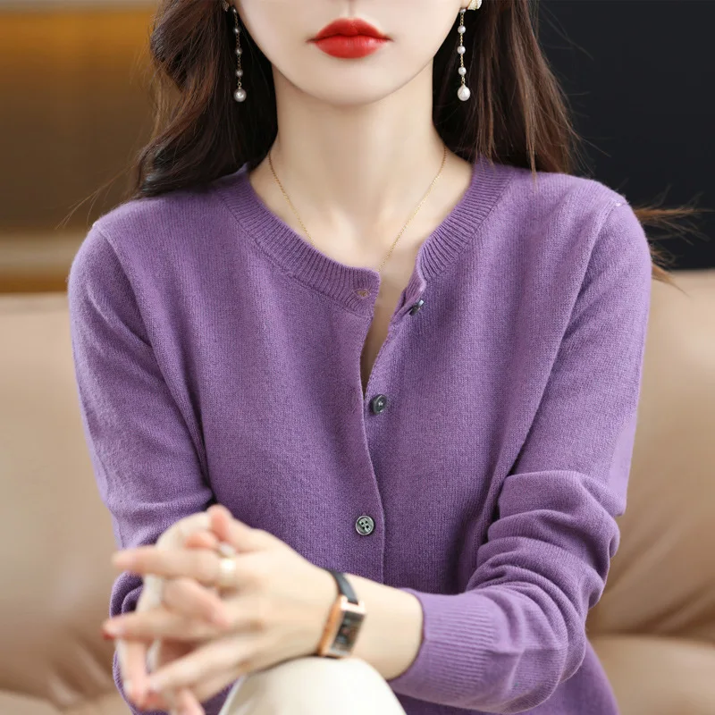 

Women Knit Cardigan Korean Autumn Winter Clothes Round Neck Traf Dress Sweater Knitwears Y2k Official Clothing Solid Versatile