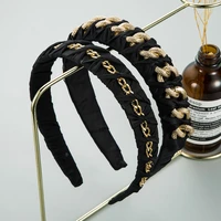 2 styles fashion simple retro metal chain twine cloth hairband black headband for women baroque headwear hair accessori