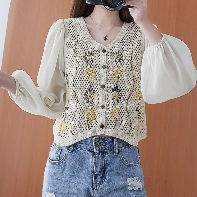 Женская винтажная Блузка в клетку с V-образным вырезом на пуговицах