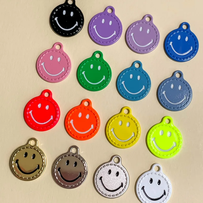 

Candy color double-sided smiling face alloy spray painted jewelry cute cartoon pendant diy earrings bracelet necklace