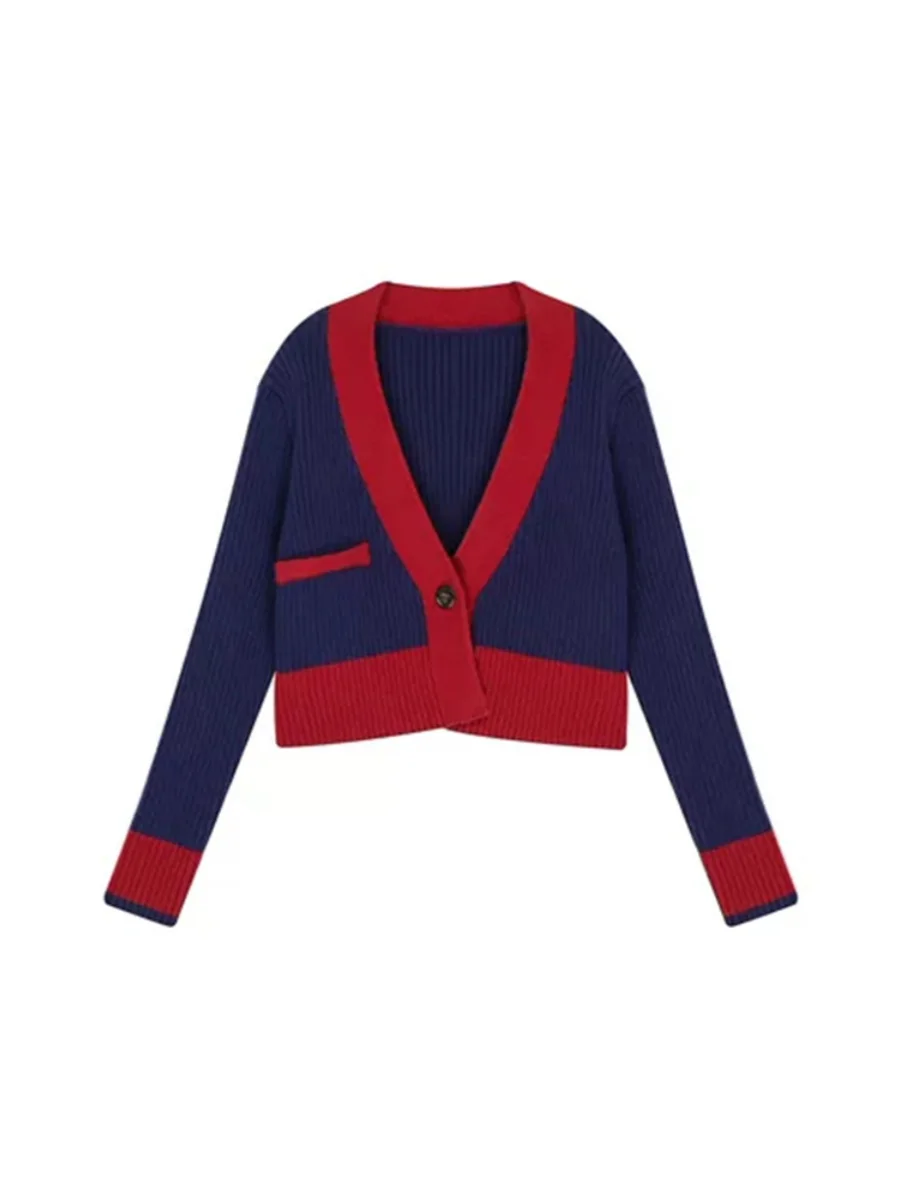 Вязаный кардиган контрастного цвета для женщин поздняя осень ранняя зима