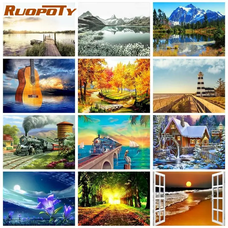 

RUOPOTY Diamond Embroidery Colorful Scenery Diamond Painting Full Square Landscape Cross Stitch Mosaic Art Home Decor