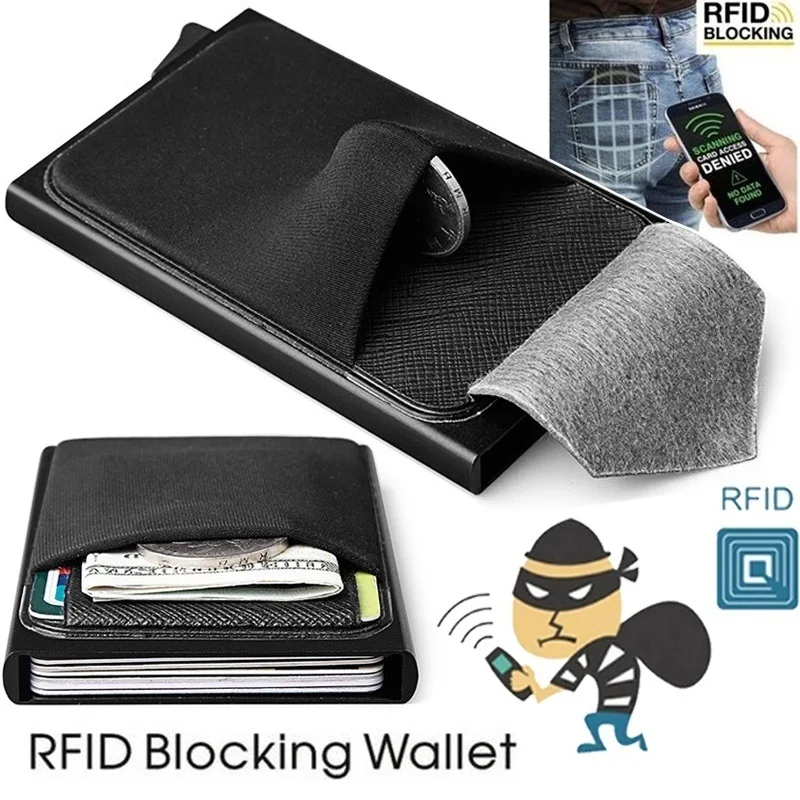 Fashion RFID Card Holder for Men Women Automatic Smart Purse Pop Up Card Purse Anti-theft Blocking Credit Card Case Metal Wallet