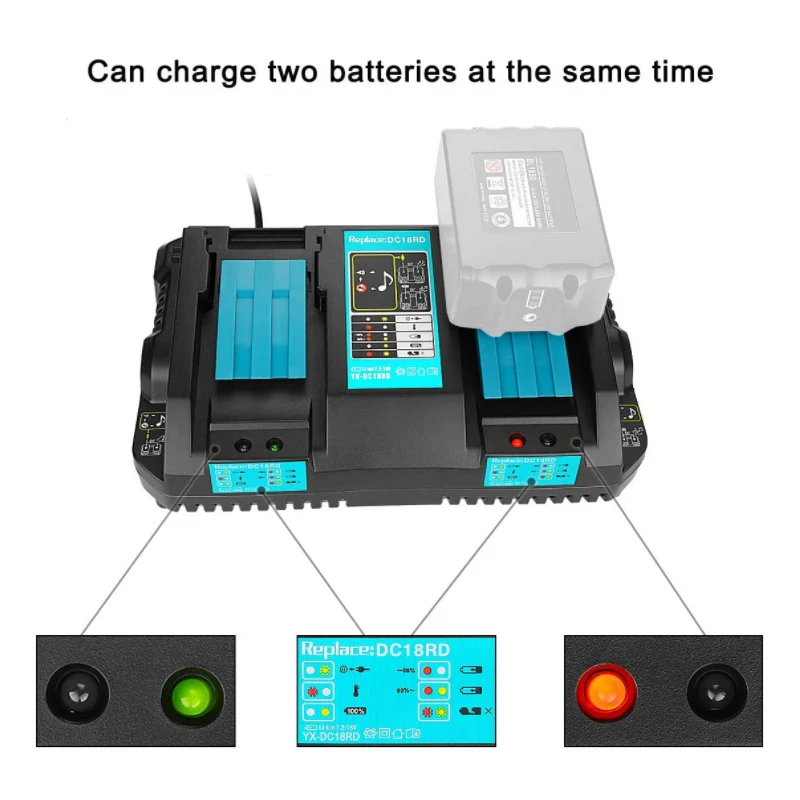 Hot Double Battery Charger For Makita 4A Charging Current 14.4V 18V BL1830 BL1815 Bl1430 BL1420 DC18RC DC18RD DC18RA Power Tool |
