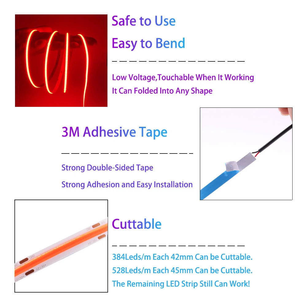 Светодиодная светильник та COB гибкая лента высокой плотности 384 светодиодов 528