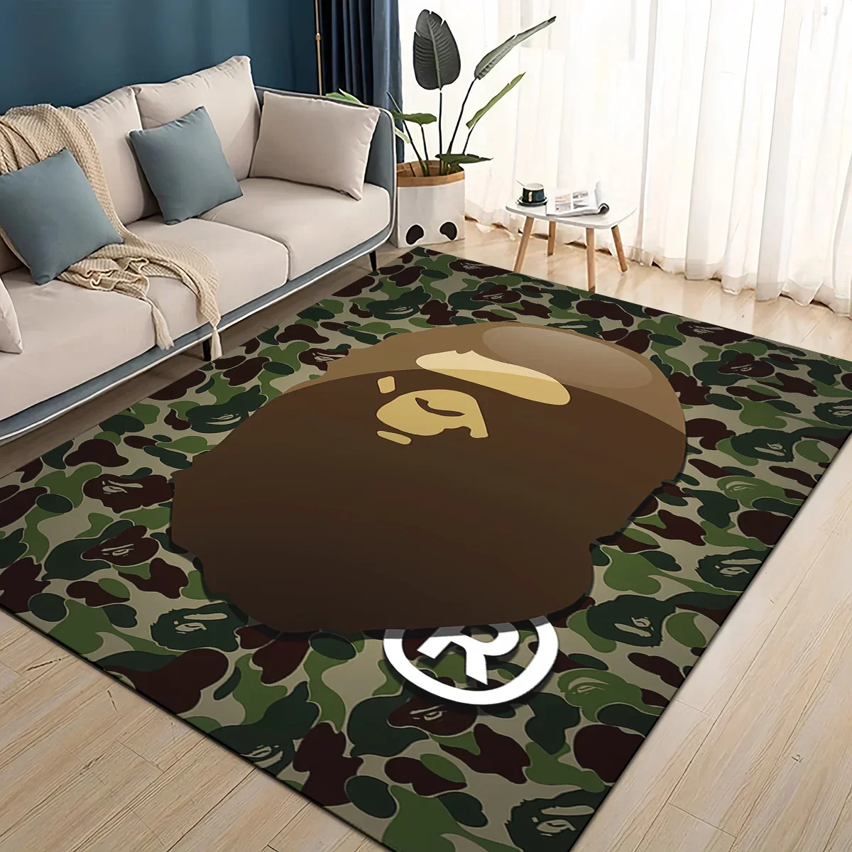 Фото Новый стиль 2025: Ковер B-BAPE с мультяшным рисунком для гостиной, спальни, домашнего декора, детский игровой коврик, нескользящий, для дивана, придверный коврик №5