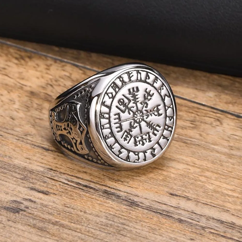 

Vnox Rock Punk Norse Viking Rings for Men, Stainless Steel Metal Retro Axe Thor Hammer Signet Finger Bands Gift Jewelry