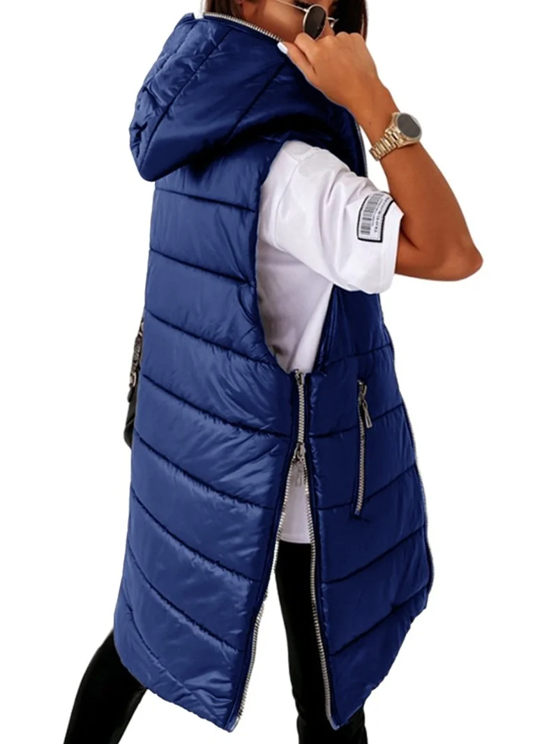 Sleeveless Puffer Jackets Hooded Cotton Padded Waistcoat Women Casual Streetwear Zipper Pocket Jacket Plus Velvet Quilted Coat