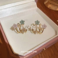 4 claws stud earrings for women four prong flower earring ear hook clip piercing earings korean fashion 2022 jewelry party gift