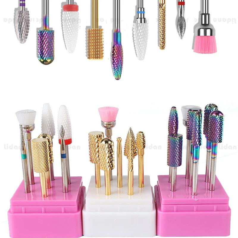 

7Pcs Nail Drill Bits Set IN Box Rainbow Tungsten Carbide/Ceramic Manicure Machine Accessories Milling Cutter Electric Nail File