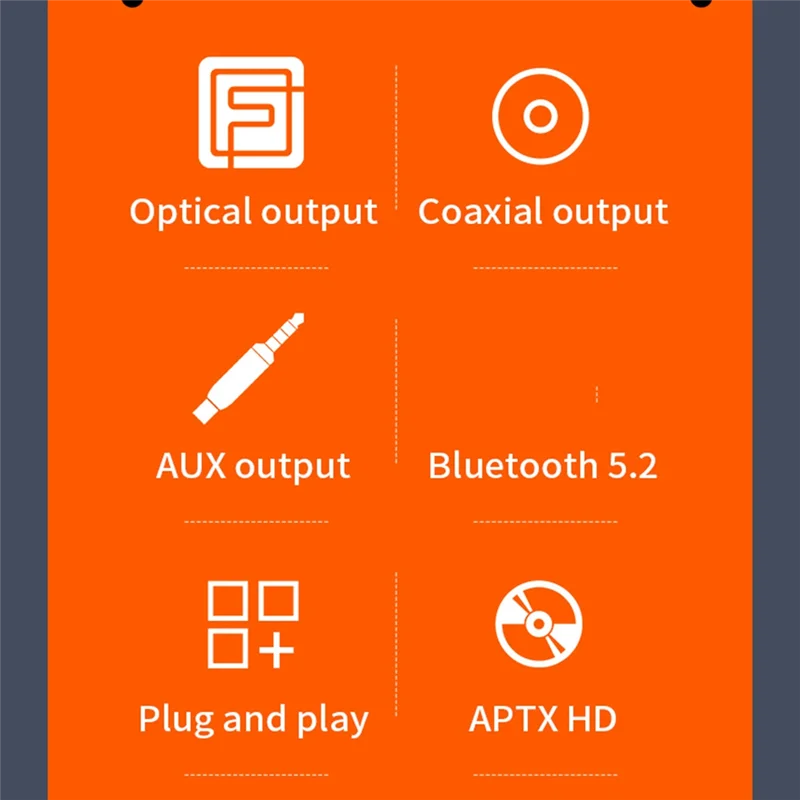 

CSR Wireless Receiver APTX-HD Bluetooth 5.2 HiFi Stereo Audio Adapter Support Coaxial Optical Fiber for Amplifier