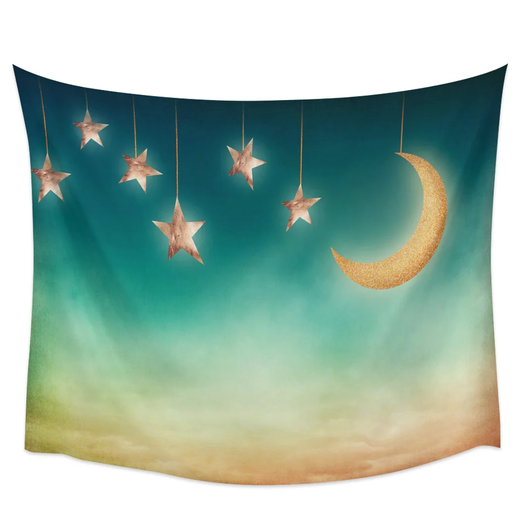 

Гобелен в стиле ретро с Луной и звездами, ткань в стиле хиппи, настенное украшение для пляжной комнаты, тканевый ковер, коврики для йоги, прос...