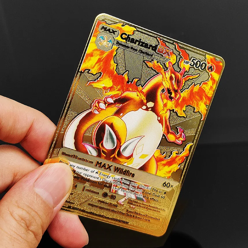 

Charizard Vmax Metal Pokemon Cards Iron Pokemon Golden Letters Charizard Ex Mewtwo Pikachu Metal Card Game Collection Card Toys