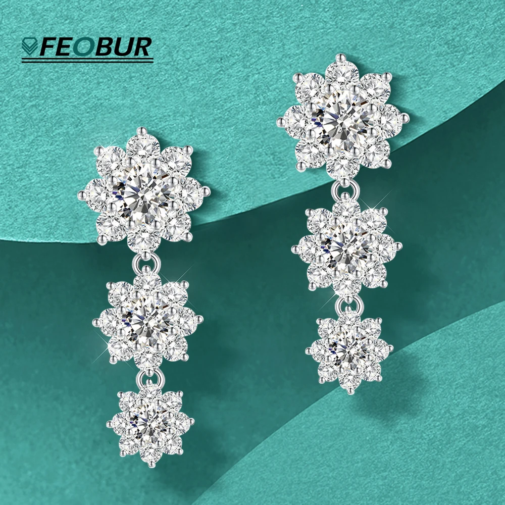 

Sunflower All Moissanite Diamond Drop Earrings for Women 100% 925 sterling Silver Ear Studs Luxury Wedding Jewelry GRA Certified