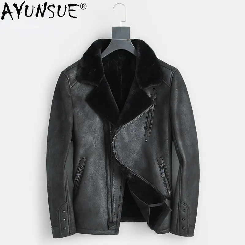 

AYUNSUE Genuine Sheepskin Coats Men Winter Jackets 2022 Natural Fur Coat Warm Leather Jacket Flight Suit Jaqueta Masculina SGG
