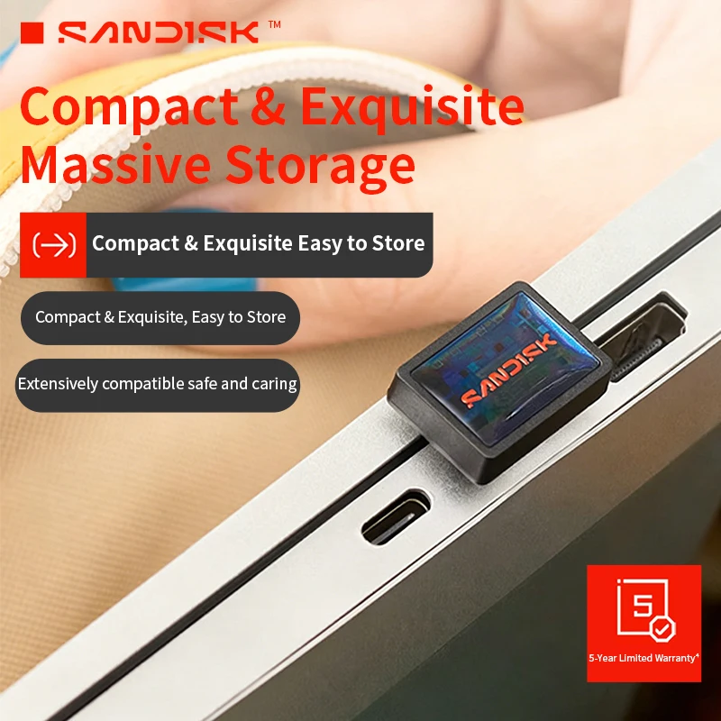 Флеш-накопитель SanDisk Extreme Fit USB-C с скоростью чтения 400 МБс, USB 3.2 Gen 1 Ultra, объемом 64 ГБ, 128 ГБ, 256 ГБ, 512 ГБ, 1 ТБ (art.: 3920daedcaffa) - 3920daedcaffa