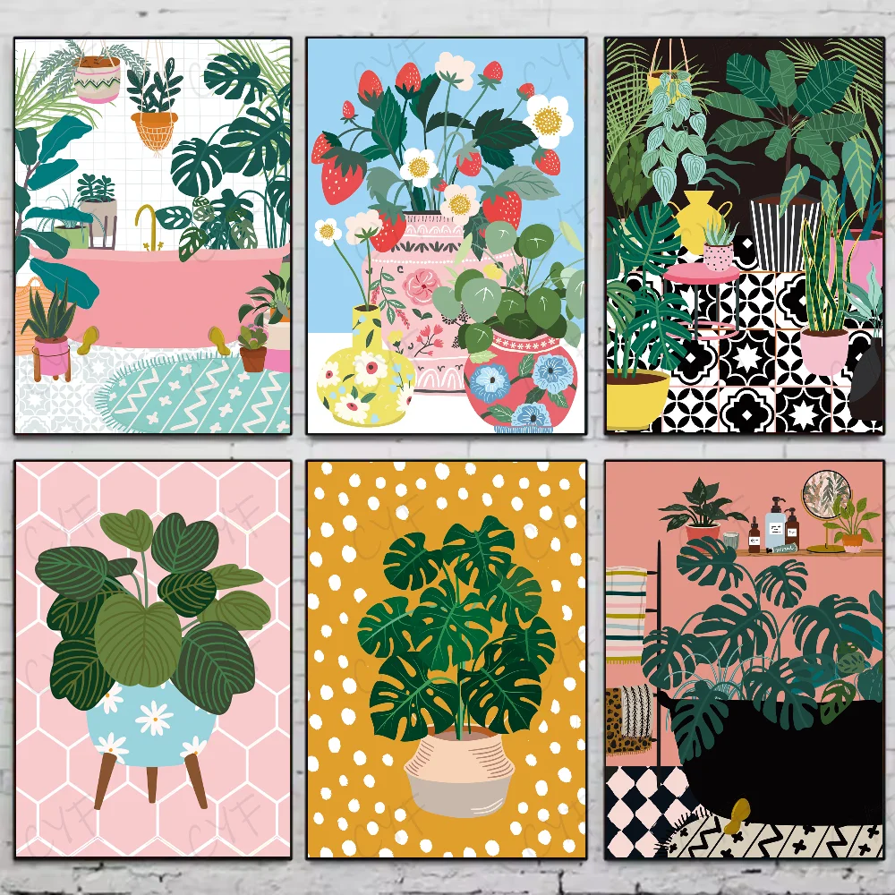 Настенная наклейка Botanical House Plants Boho Retro Vase