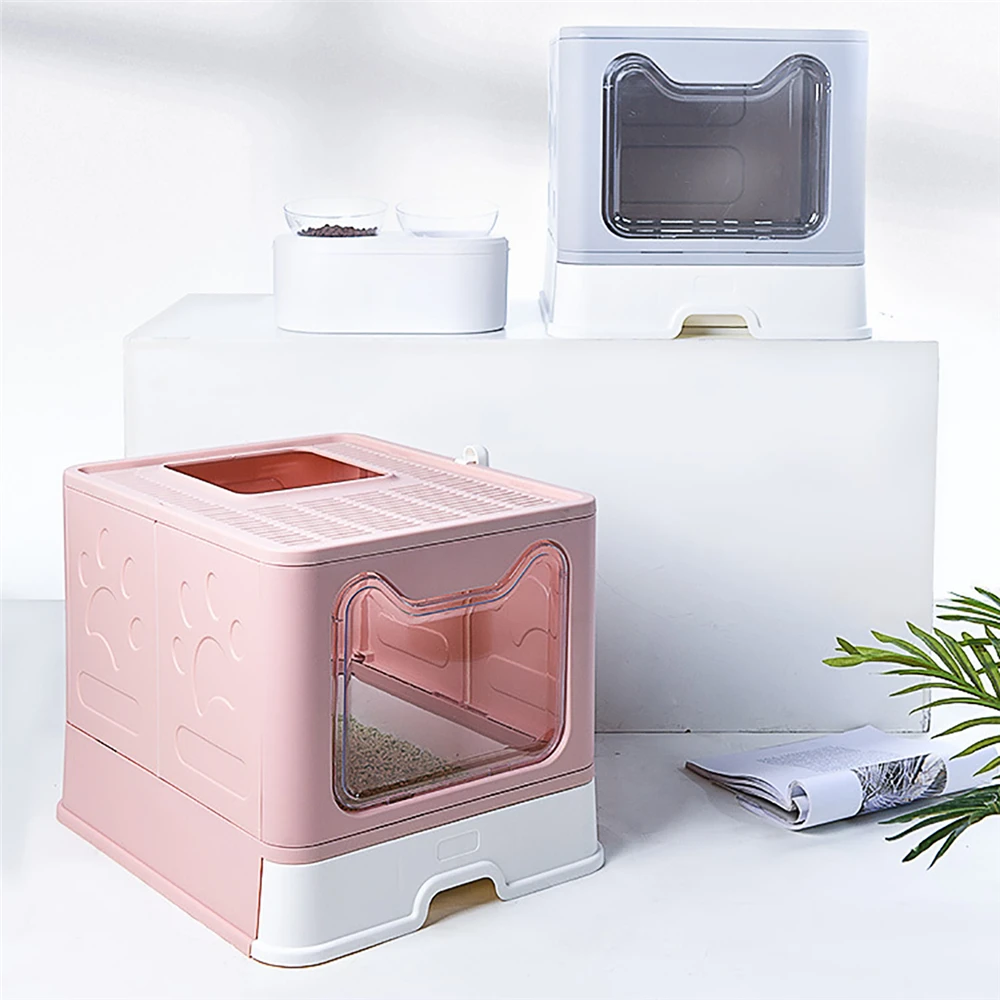 

Cat Litter Box Enclosed Cat Toilet Bedpan with Scoop Anti Splashing Cat Excrement Pan Cat Toilet Foldable Cat Sand Container