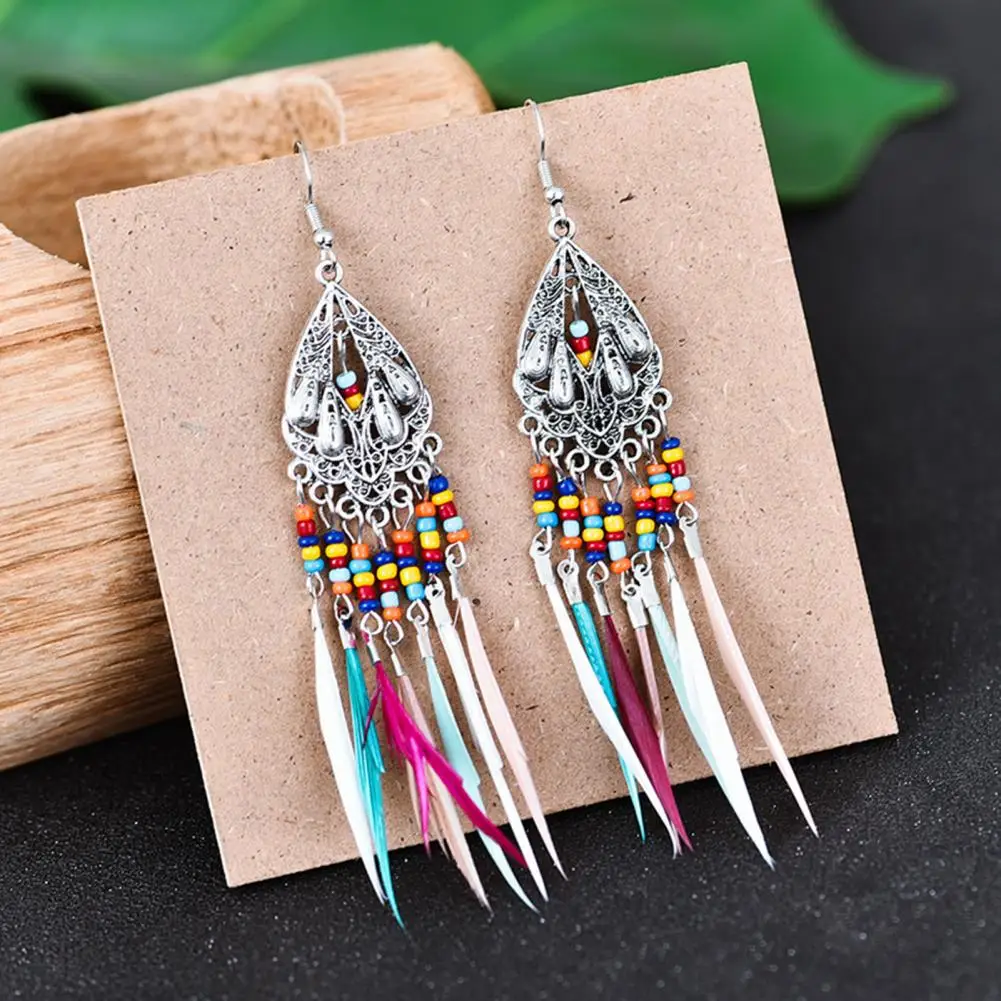 

Trendy Women Earrings Retro Female Multicolor Openwork Hook Earrings Hook Earrings Dangle Earrings 1 Pair