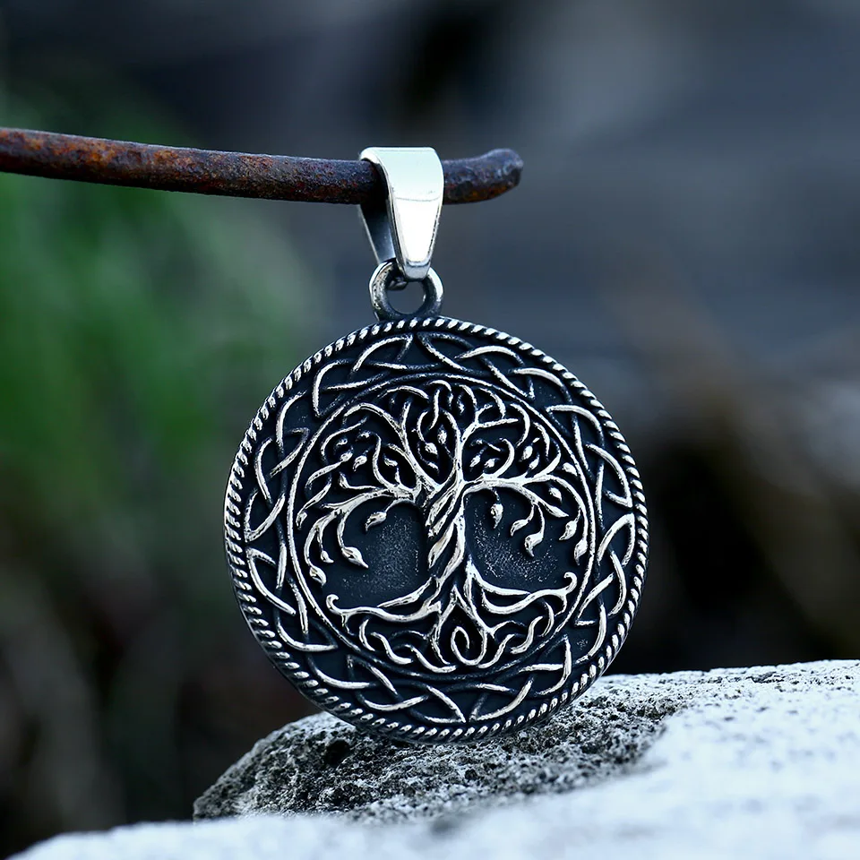 

Vintage Men Stainless Steel Celtics Knot Pendant Necklace Nordic Viking Tree Of Life Necklace Retro Totem Amulet Jewelry Gifts