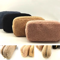teddy plush zipper bags cosmetic make up organizer pouch solid color lambswool makeup bag for women soft wool travel storage