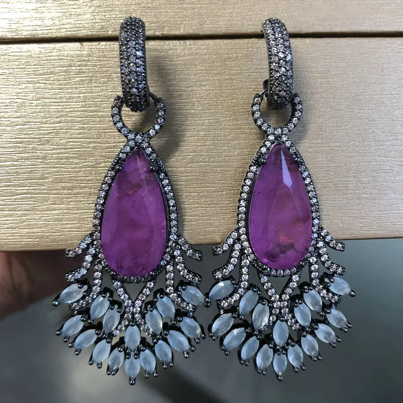 

Винтажные фиолетовые серьги билицветные фианиты для женщин, свадебные украшения