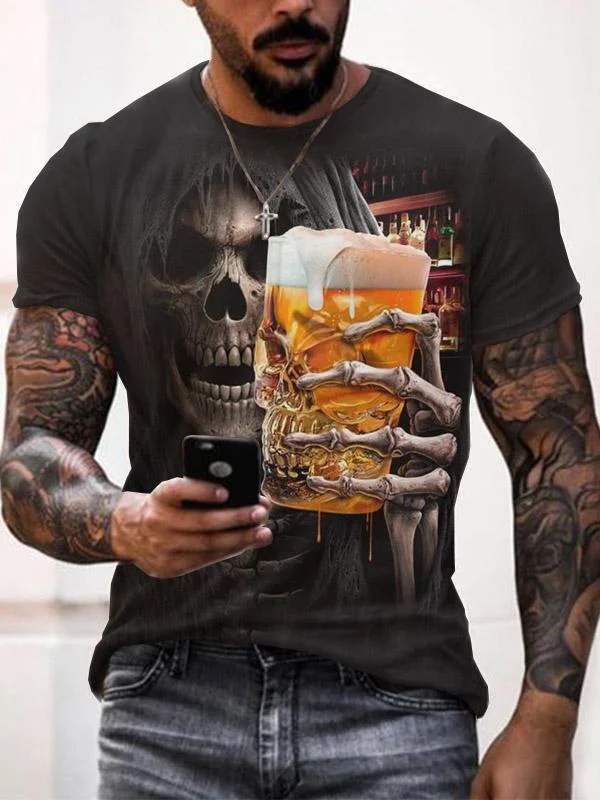 

European and American new scary skull printing 3DT T-shirt men and women's personality loose 3D couples jacket