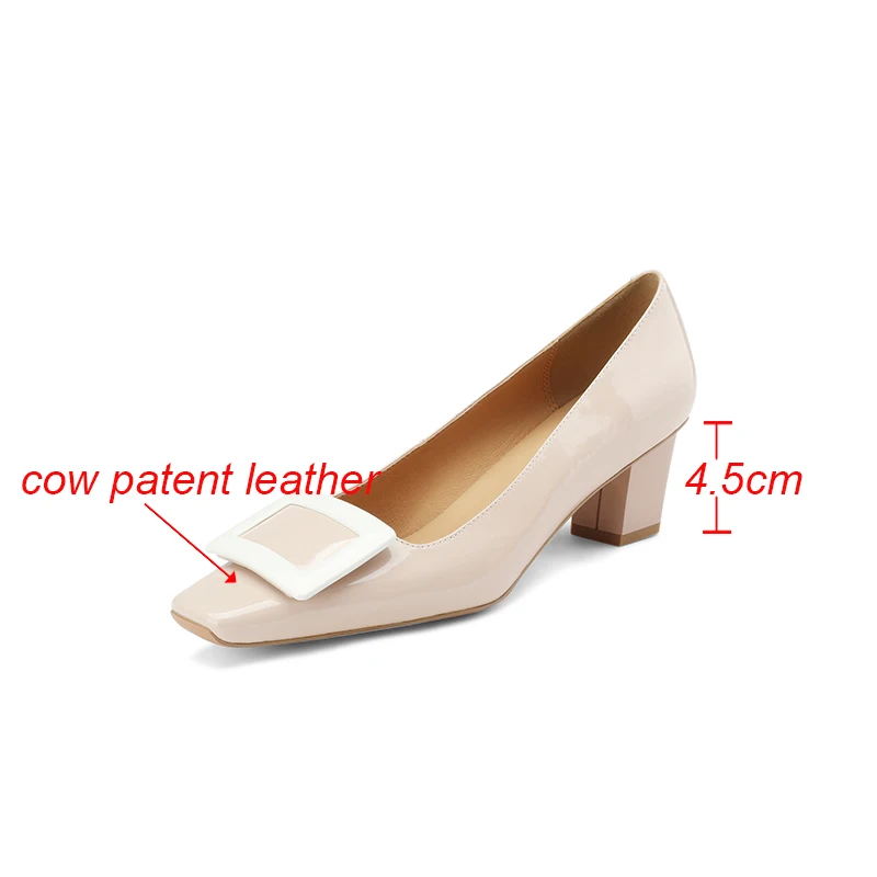 Cialisa Shoes Women's Pumps Fashion Square Buckle New 2023 Spring Genuine Leather Dress Mid Heels Slip-On Ladies Footwear Pink