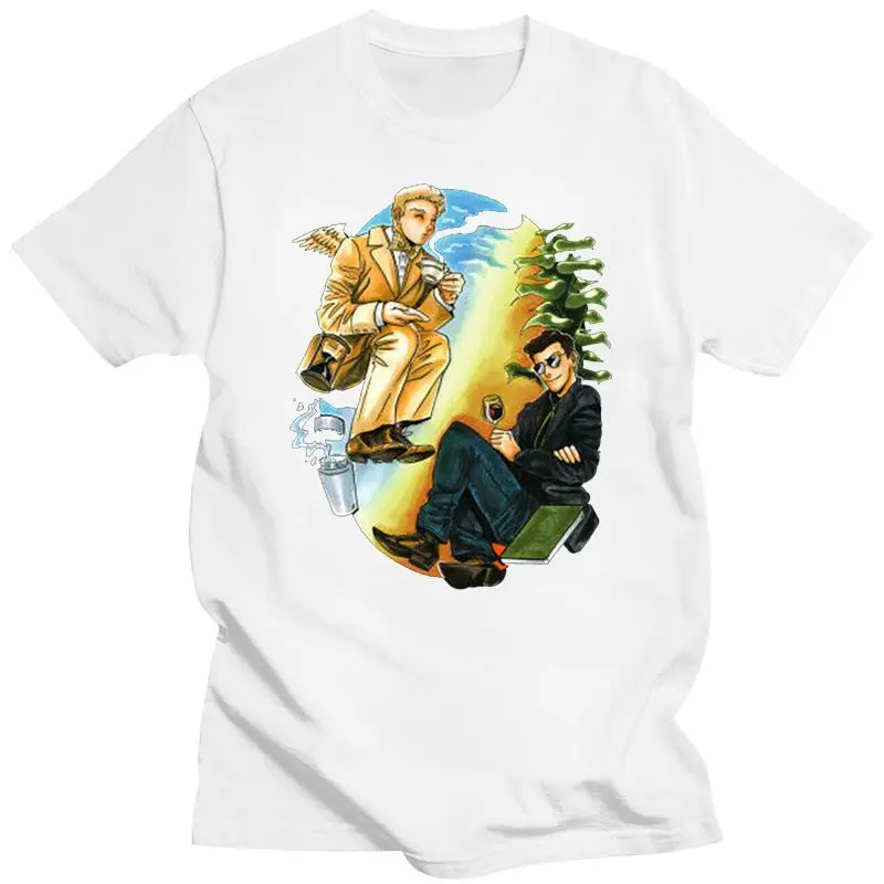 

Tee Good Omens Series Angel Aziraphale Demon Crowley Yin Yang Black T-Shirt Cool Tops Shirt