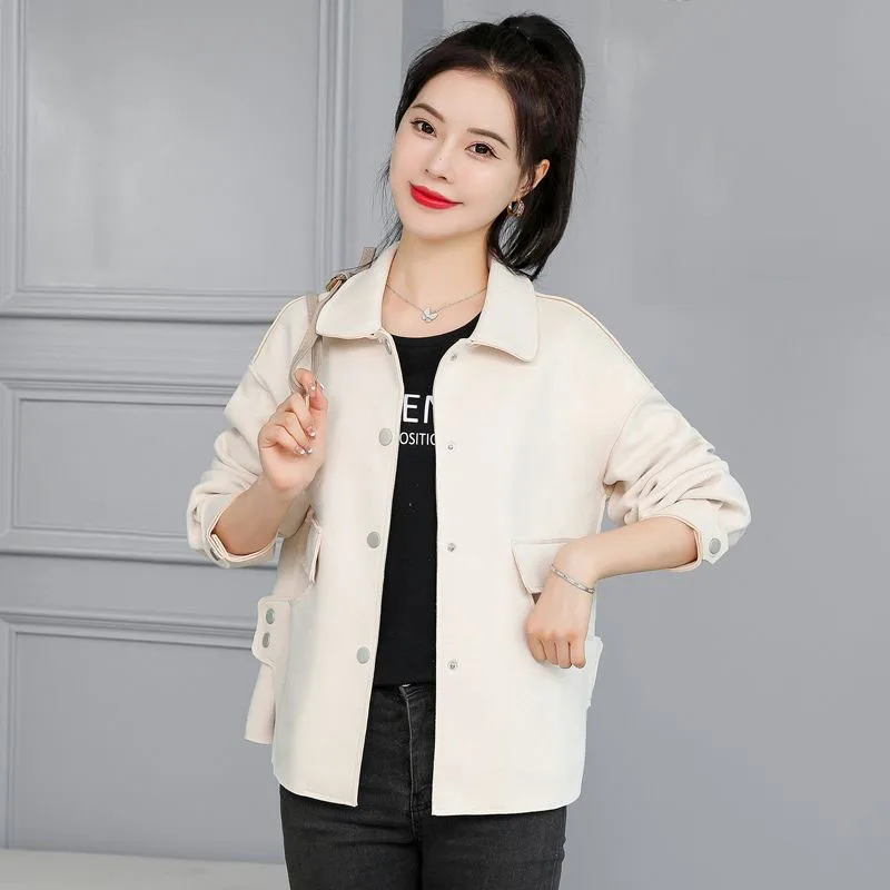 

New Spring Autumn Fashion Women Jacket Trench Imitation Buckskin Slim Short Korean Loose Windbreaker Outerwear Female Tops R1873