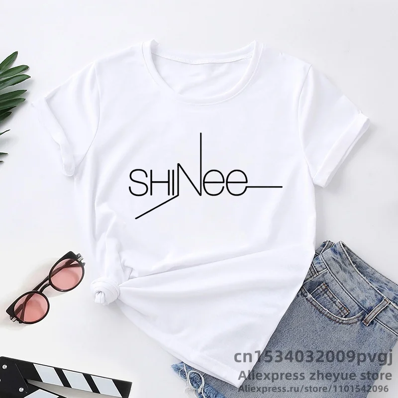 Kpop Merch мир Shinee футболка Женщины случайные члены Jonghyun логотип Футболка Сеул
