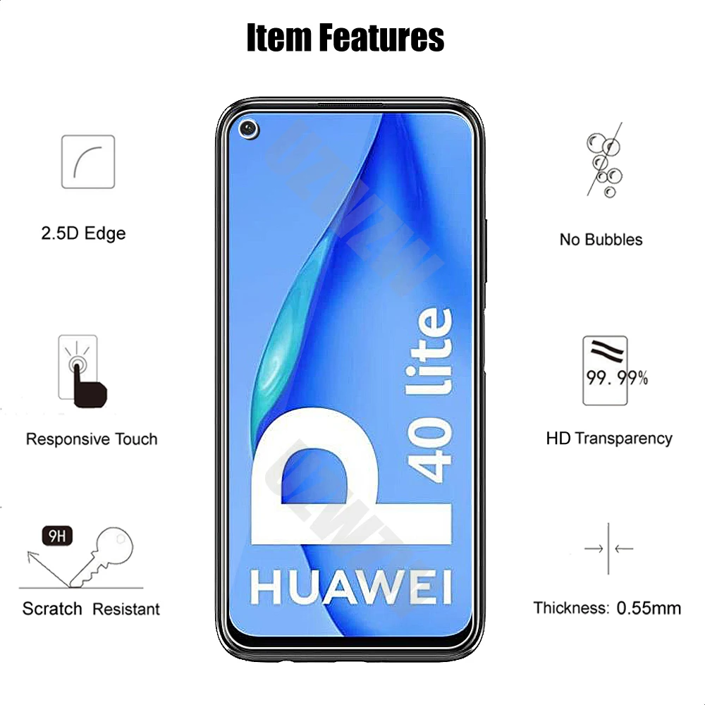 (2+2) For Huawei P40 Lite (4G) (2pcs) Camera Lens Film & (2pcs) Tempered Glass Screen Protectors Protective Guard HD Clear