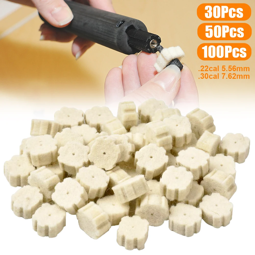 

20/30/50/100Pcs Gun Cleaning Pads Cleaning Chamber Mop for .22Cal 5.56mm .30Cal 7.62mm Rifle Hunting Wool Felt Gun Cleaning Tool