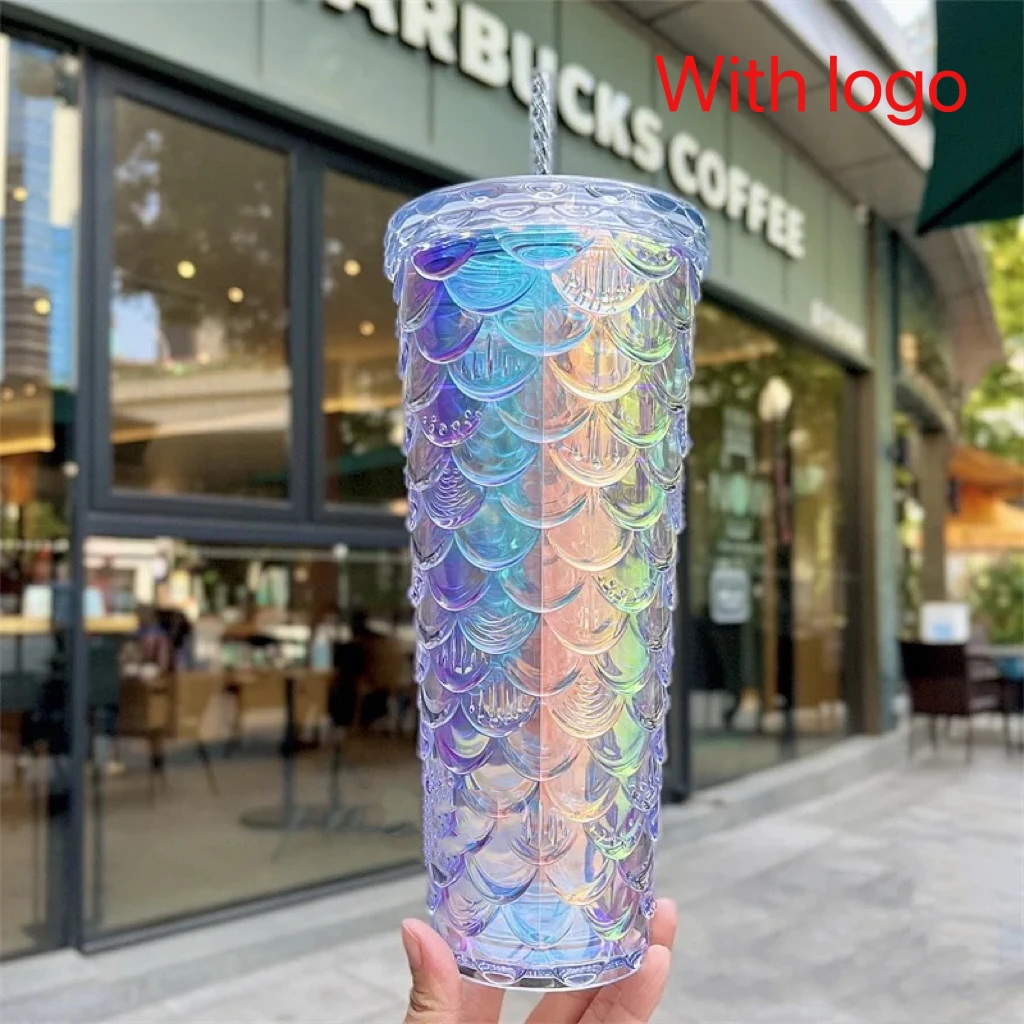 

2022 710ml Straw Cup With Lid Diamond Radiant Coffee Mugs With Logo Reusable Durian Cup Kitchen Accessories Wholesale Drinkware