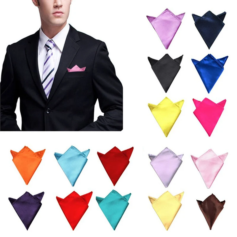 Pre-folded Pocket Square For Men Solid Satin Handkerchief 24 Colors Formal Wedding Party Business Suit Chest Towel Black White