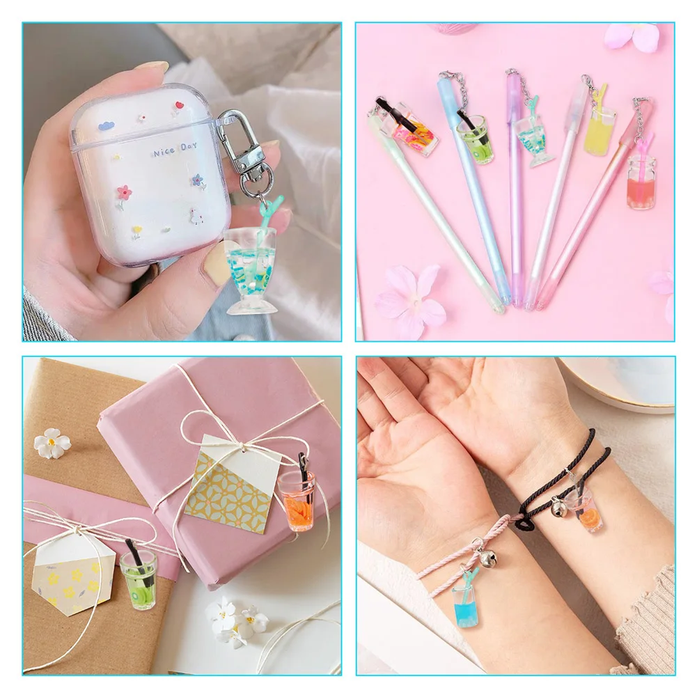 60Pcs Luminous Drink Bottle Floating Charms Diy Keychain Earings Jewelry Resin Glass Cup Pendant Hanging Accessories