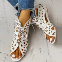 2022 new women sandals flat hollow summer shoes for women lace up rome luxury white sandals ladies shoes big size 41 42