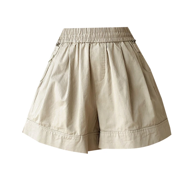 Shorts for Women Elastic Waist Wide Leg Shorts Women A-line Casual Shorts 2023 Summer OL Basic High Waisted Shorts Loose Clothes