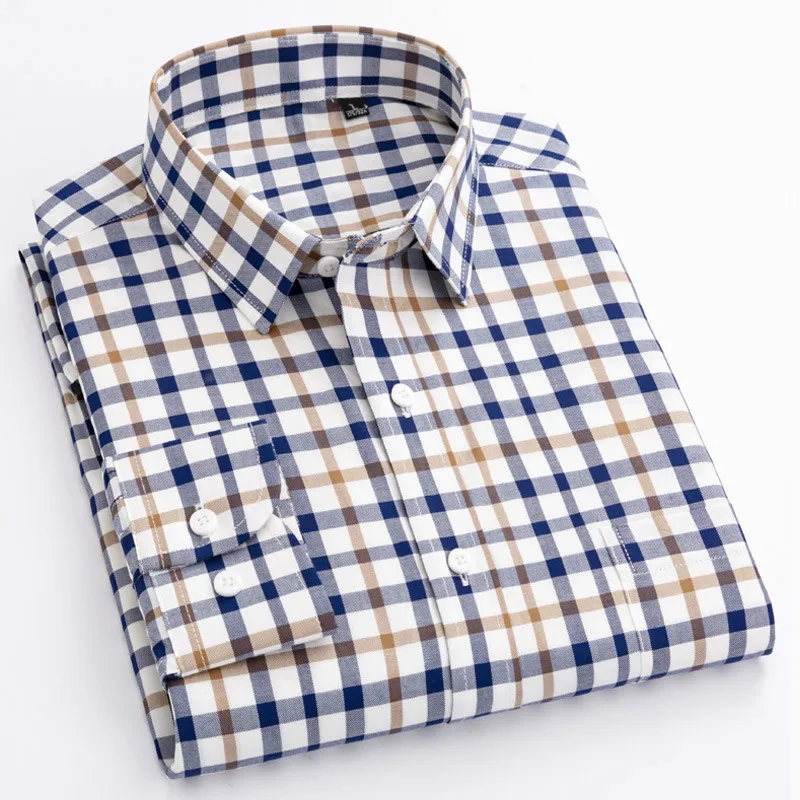 

Рубашка мужская хлопковая в клетку, полосатая классическая сорочка из ткани Оксфорд с длинным рукавом, деловая на пуговицах, 11 цветов, 8XL