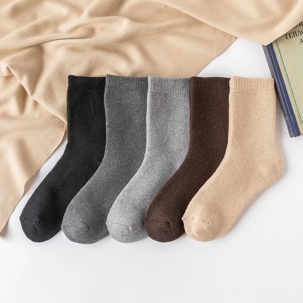 5 Pairs Winter Terry Thickened Women Wool Socks Solid Color Fuzzy Fashion Colorful Women Casual Socks Dropshipping