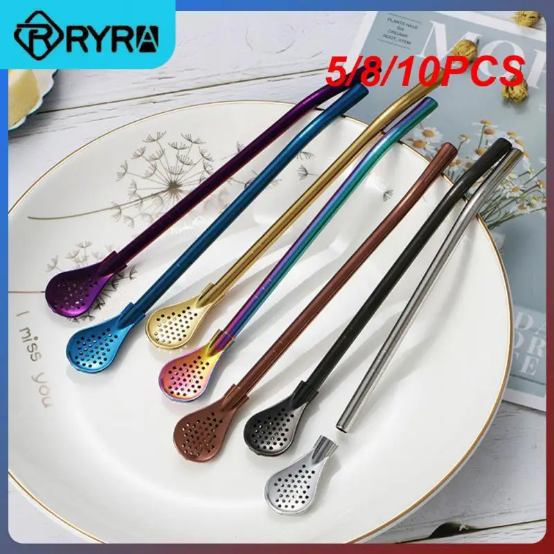 

5/8/10PCS 7 Inch Milk Tea Coffee Drinking Straw Filter High Guality Straw Leaky Spoon Juice Residue Pipette Scoop Drinking Tool
