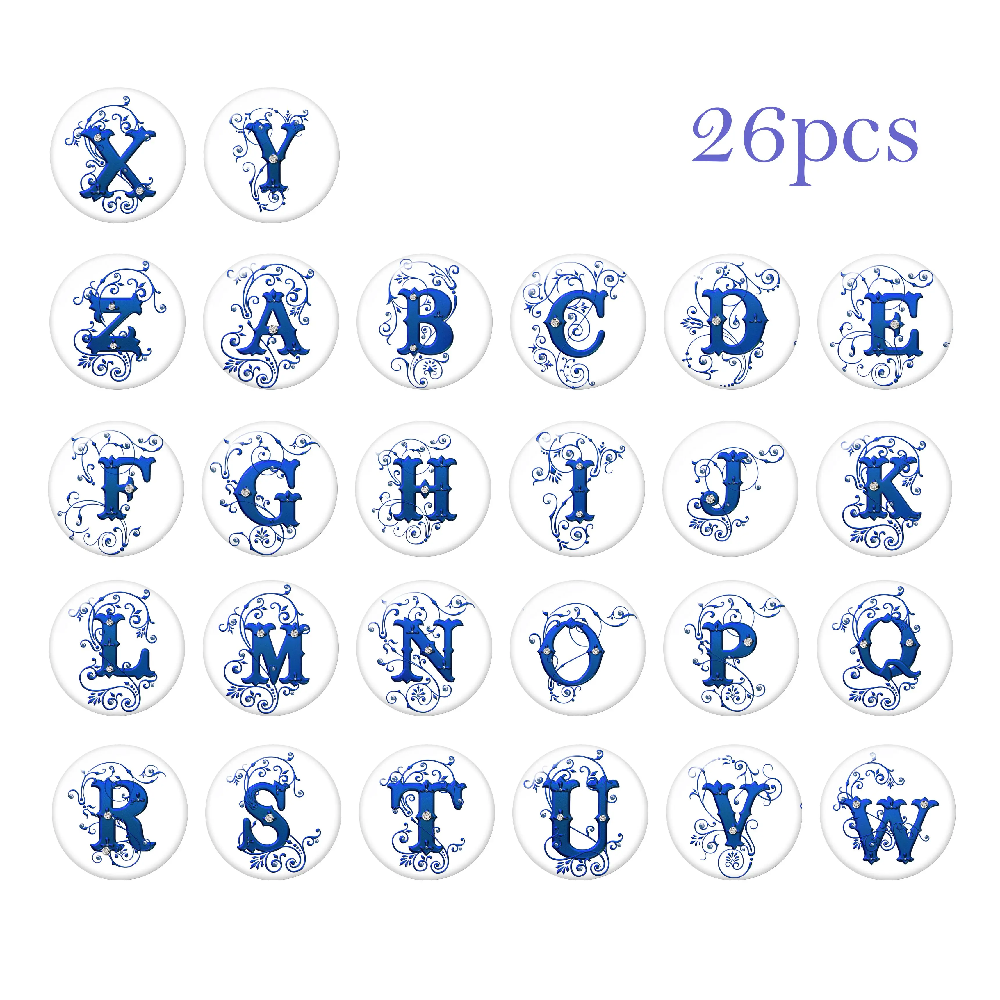 

Alphabet Image Printing Painted Metal Round Photo Glass Cabochon Z3053