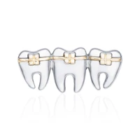 harong classic tooth brooch fashion cute two tone smooth silver plated pin for medical stomatology intern doctor nurse gift