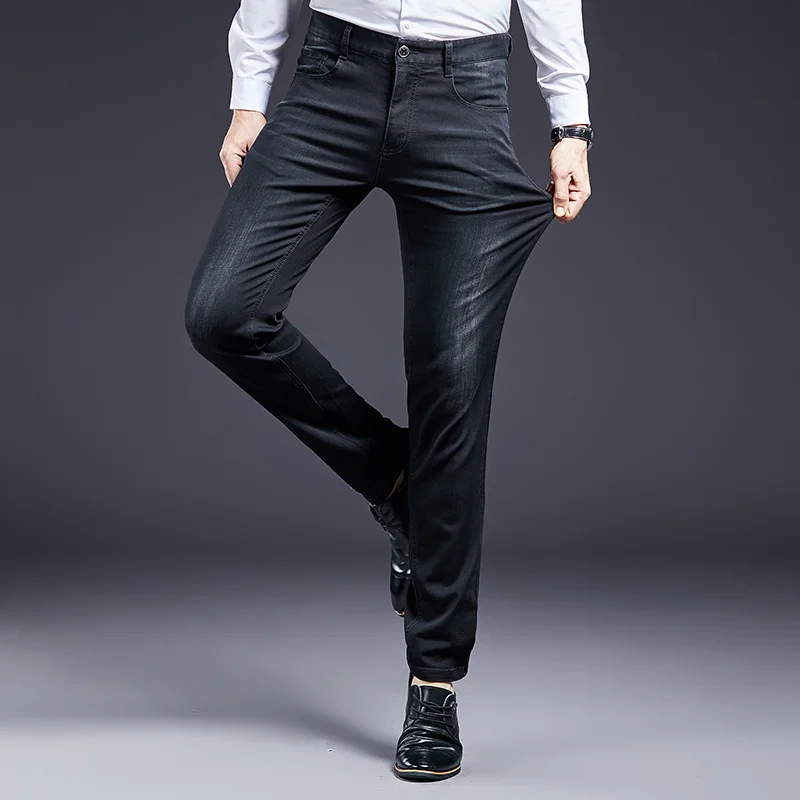 

Men's jeans spring and autumn 2022 high-end stretch black grey trousers middle-aged men's casual straight pants